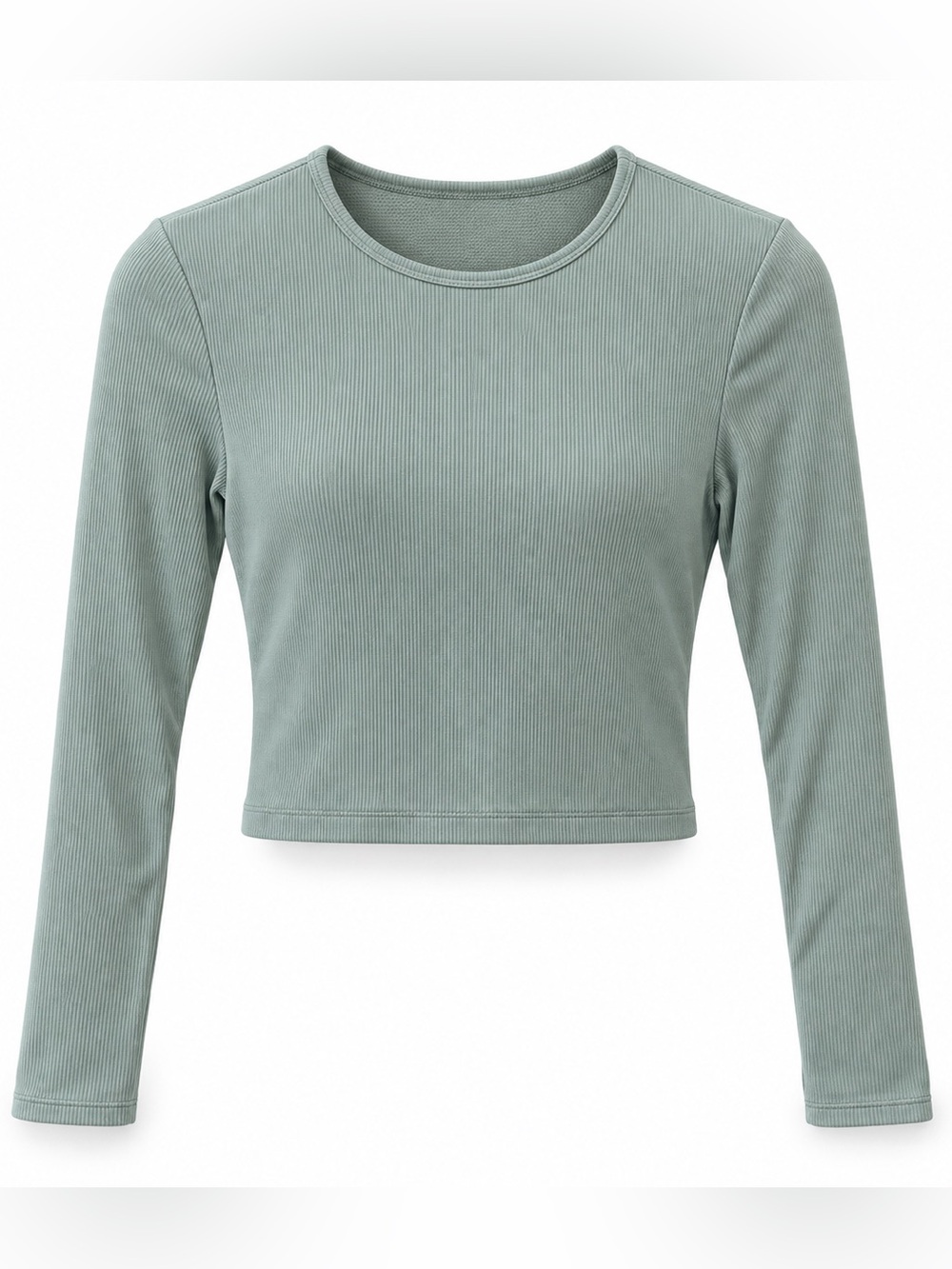 Yogalicious Kathleen Ribbed Long Sleeve Crop Top Sage Built-In Bra XS
